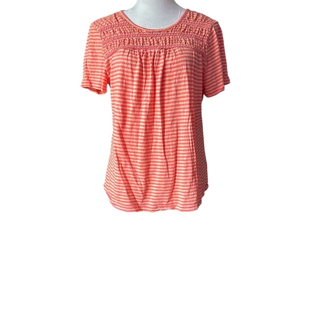 Talbots Pink and White Smocked Short Sleeve T-Shirt
